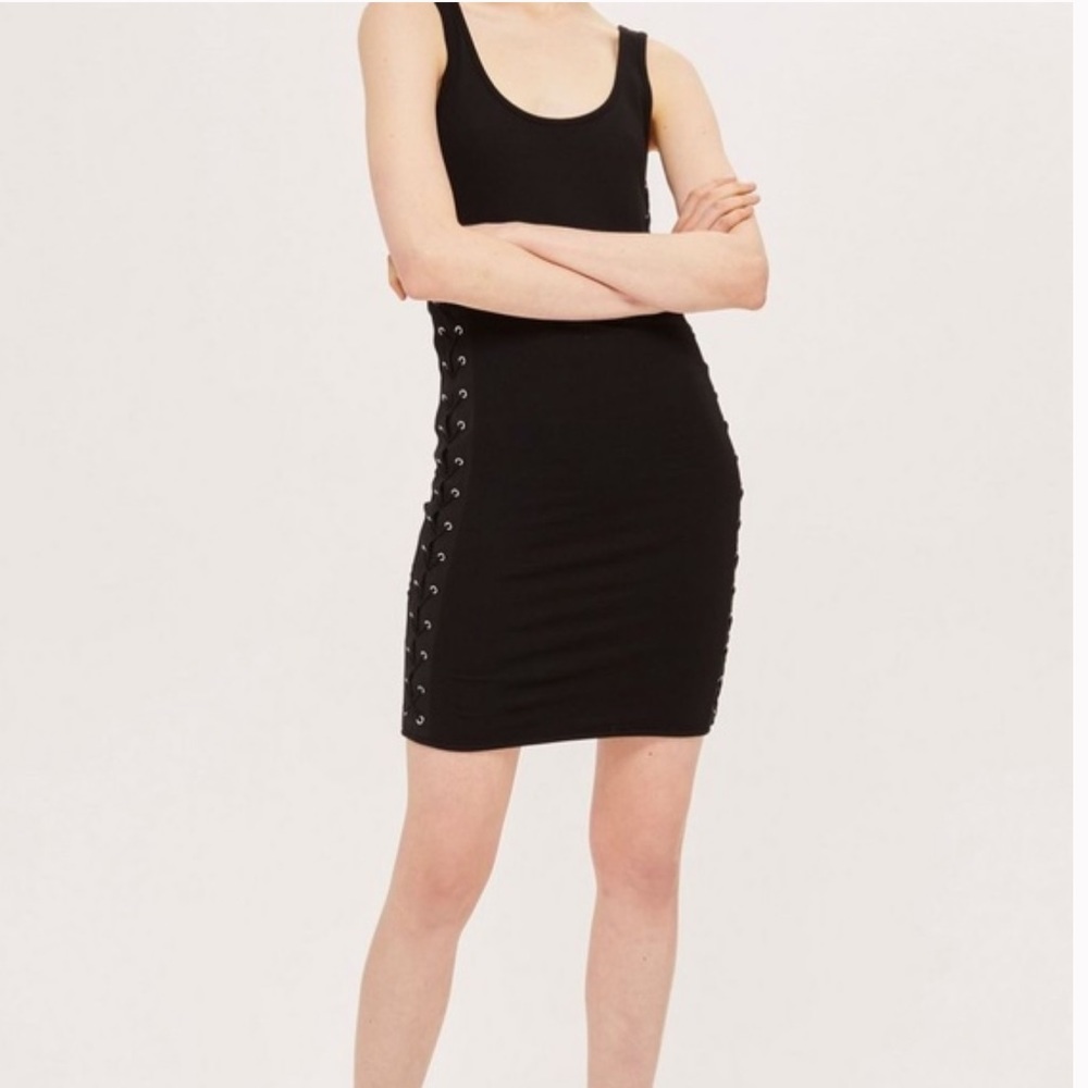 Sleeveless Black Mini Dress with Side Eyelet Detail